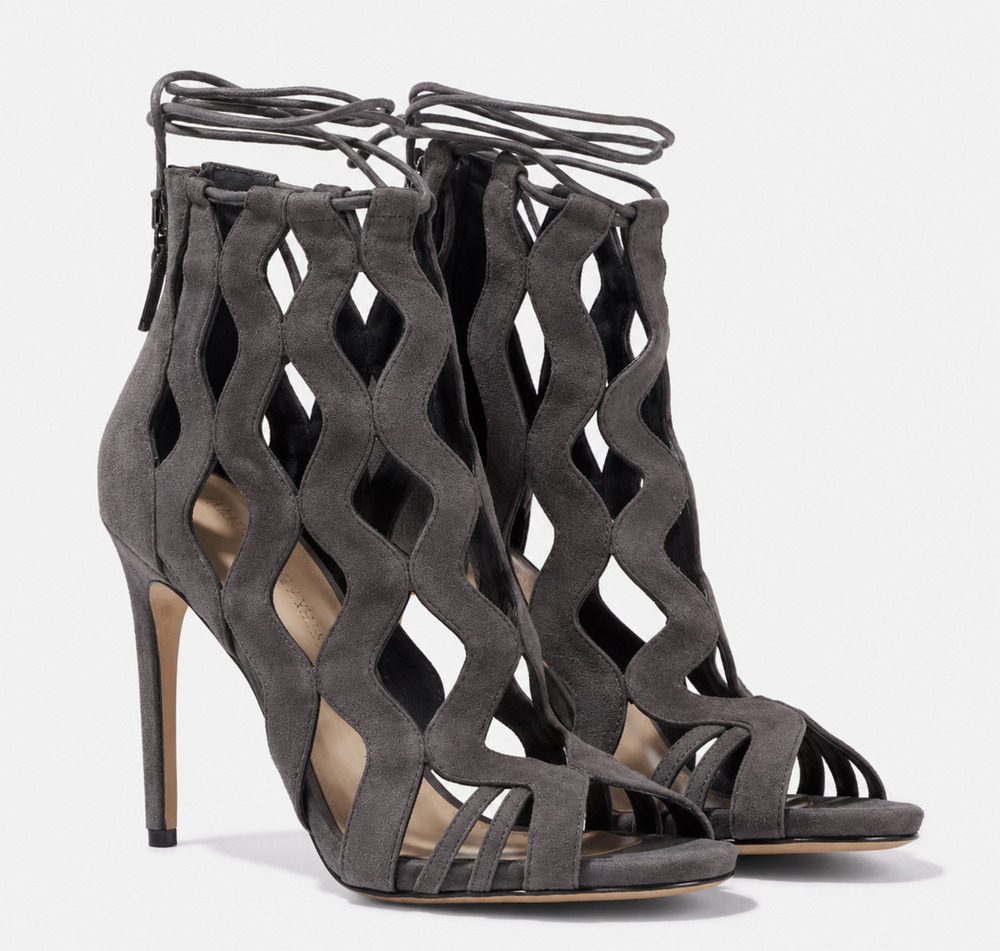 Alexandre Birman Loretta Grafite Gray Suede Cutout Open Toe Ankle Booties EU 37